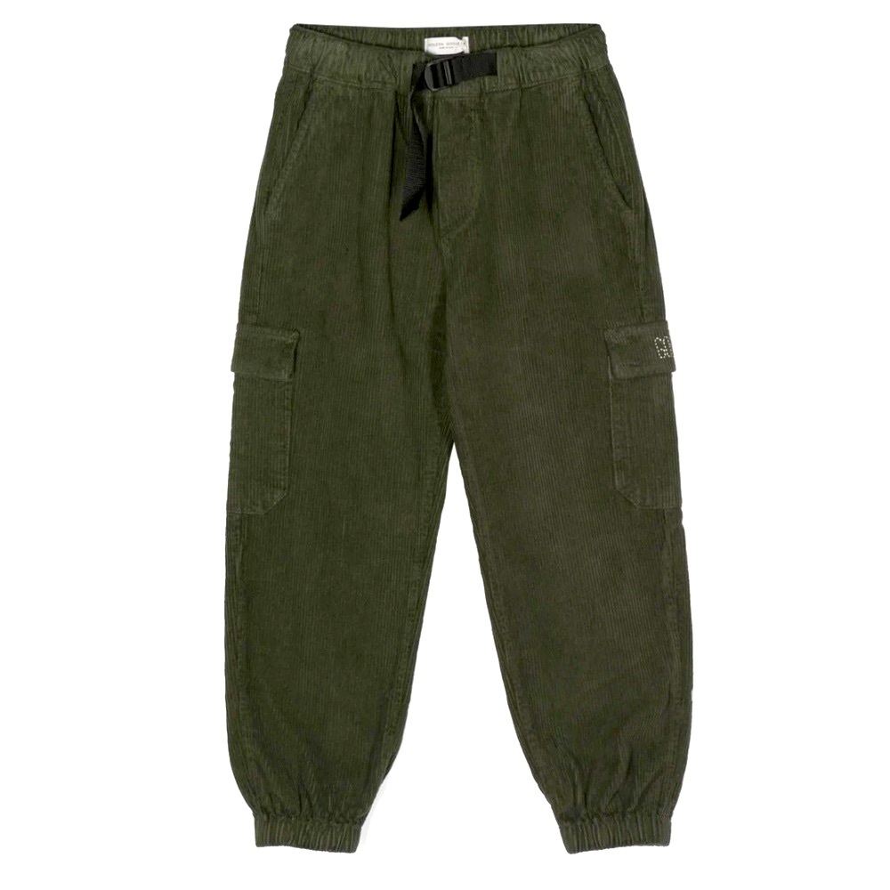 NWT [Golden Goose] Green Embroidered Cargo Drawstring Corduroy Pants Youth 6